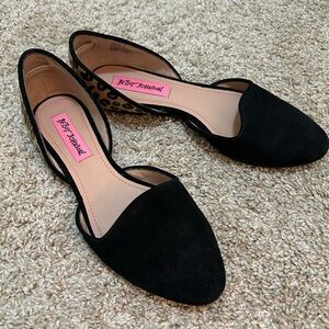 Betsey Johnson suede Black and Leopard Print D’Orsay Flats